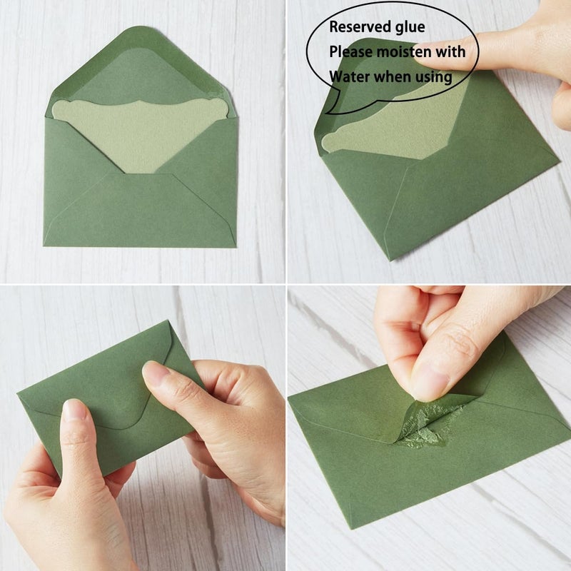 Toperd 100 Pack Mini Envelopes with Note Cards in 5 Colors for Wedding, Birthday, Baby Showers, 4 x 2.7 Inches (Green) - Image 3